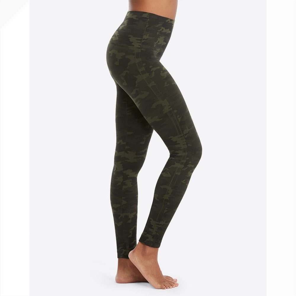 Spanx Look at Me Now Seamless Leggings Green Camo Army High Waist Size M